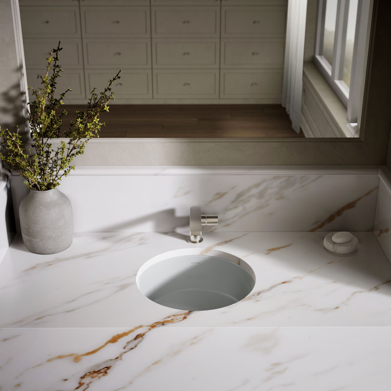 Verticyl Ceramic Vitreous China Circular Undermount Bathroom Sink with Overflow, Cashmere
