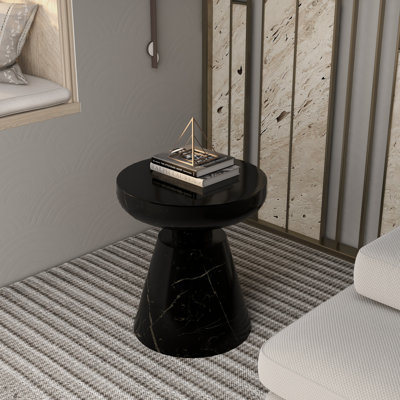 Ashbie Modern Fiberstone Pedestal Side Table with Round Top – Sculptural Indoor/Outdoor Accent Table for Patio or Living Room