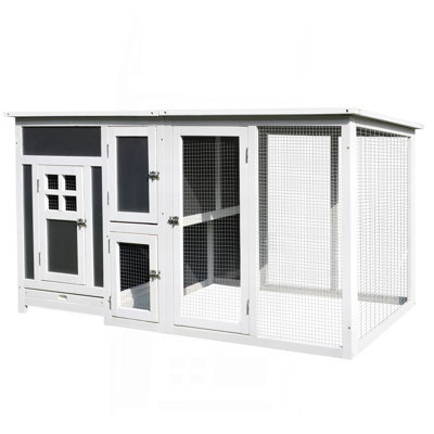 Poulailler d'extérieur 63 po en bois, cage à poules avec aire de nidification, nichoir, poulailler avec toit imperméable, plateau amovible