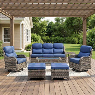 5-7 Person Outdoor Wicker Patio Conversation Set With Ottomans