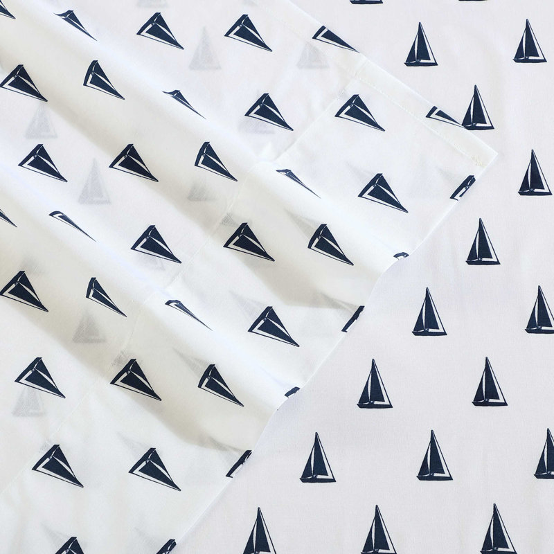 Bradford 200 Thread Count Breathable Cotton Percale Sheet Set, Twin XL Sheet Set with 1 Pillowcase, Windtale Boat Navy