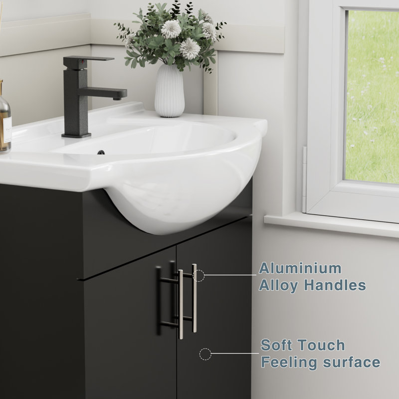 30" Freestanding Single Bathroom Vanity with Euro Ceramic Sink, Faucet, Black