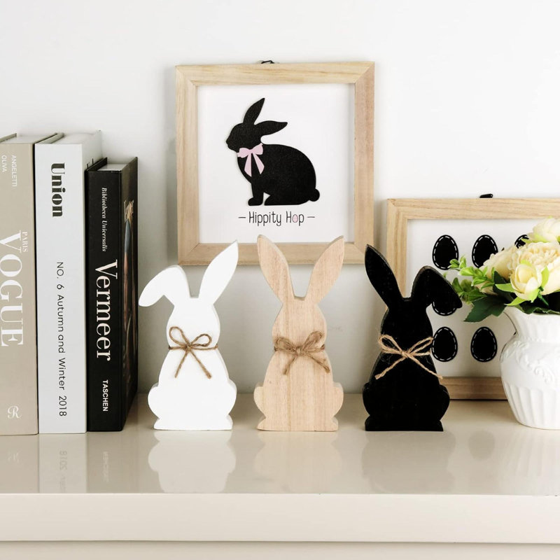 Décorations de Pâques pour la maison, 3 pièces de centre de table de lapin de Pâques, décorations de Pâques, plateau rustique à plusieurs niveaux, décor de ferme pour cadeaux de Pâques,