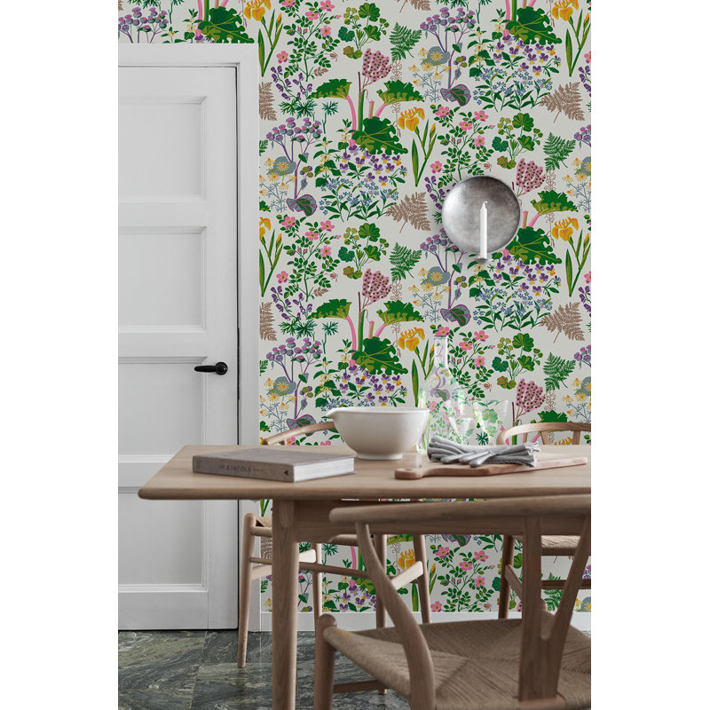 Boråstapeter Rabarber Wallpaper, White/Green/Pink