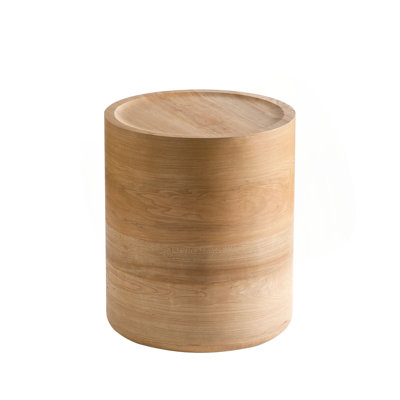 Natural Wood Round Drum Accent Table, No Assembly Side End Table for Living Room Bedroom