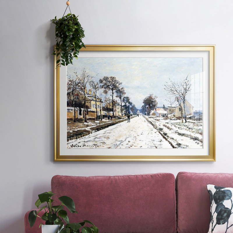 «Snow Effect, The Road To Louveciennes», reproduction d'art encadrée, Or, H 27 po x l 39 po x P 1,5 po