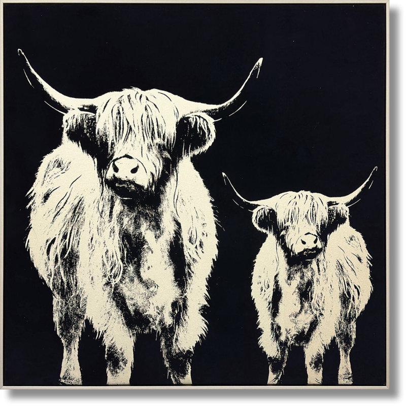 Art mural sur toile paire monochromes Highland - 35 po x 35 po - cadre champagne doré