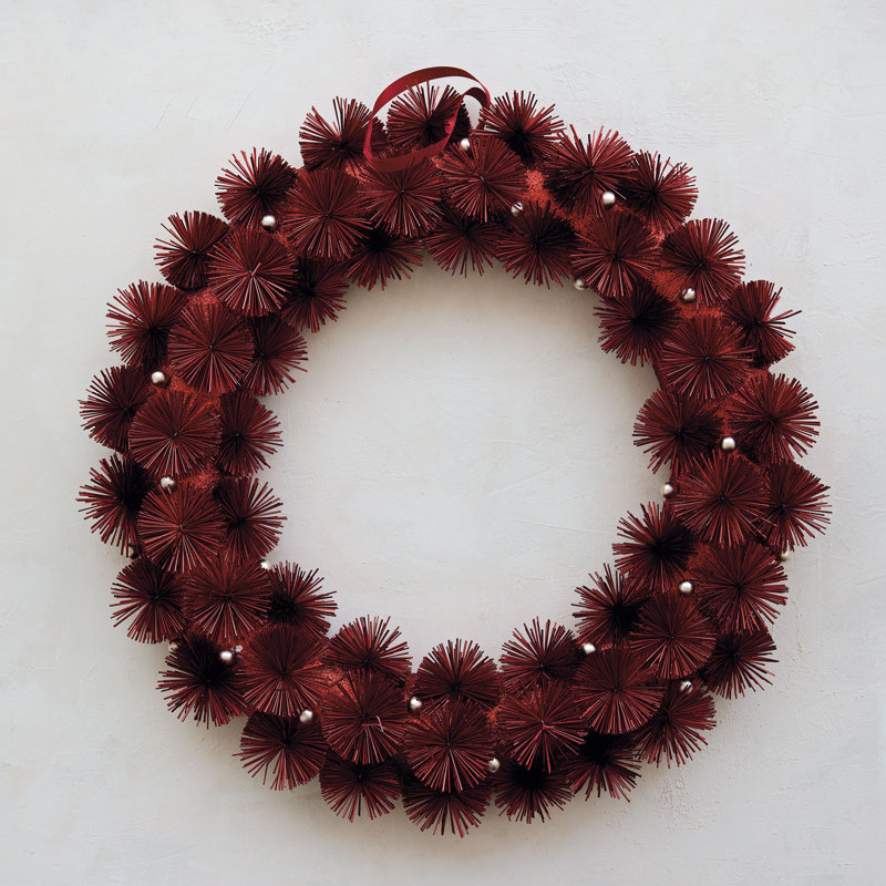 Couronne de guirlande rouge et dorée avec perles scintillantes