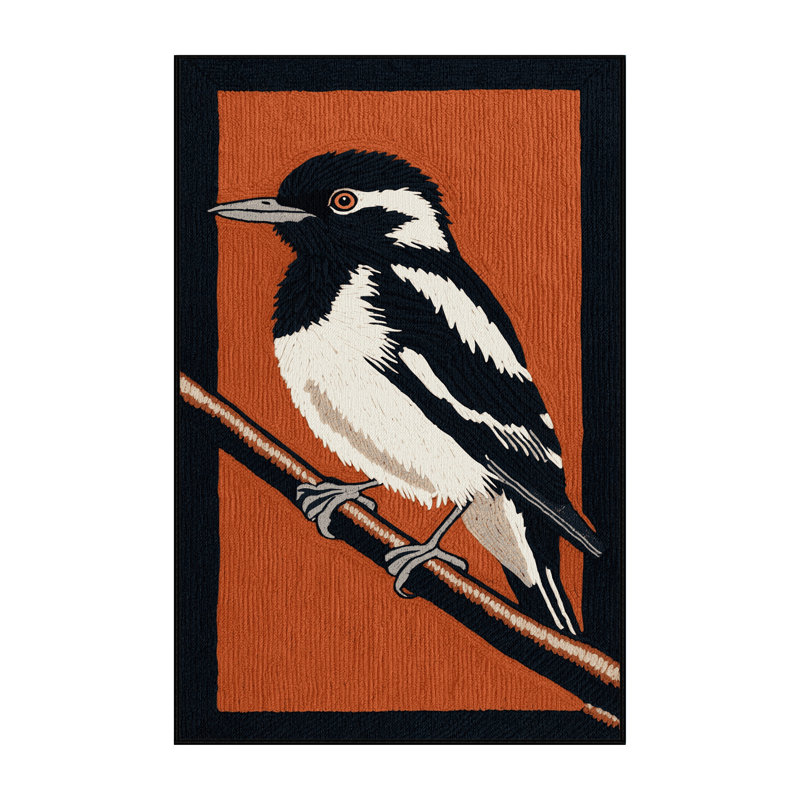 Washable Social Flycatcher Birds Area Rug, Rectangle 8' x 10'