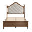 Lit double pleine grandeur avec tête de lit tapissier et pied de lit à panneau - Style Mid-Century rétro en noyer brun
