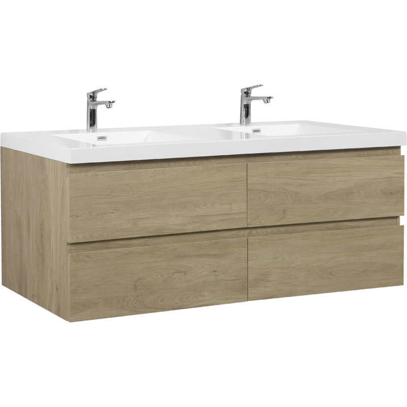 Meuble-lavabo mural moderne pour salle de bain, Chêne