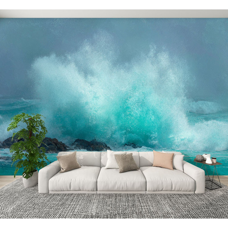 Papier peint auto-adhésif Beach Ocean Teal, L 144 po x l 100 po