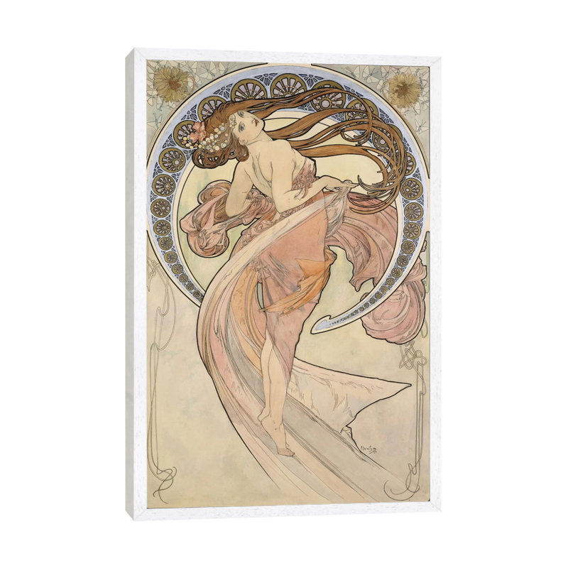 La Danse, 1898 by Alphonse Mucha - Print on Canvas, White Framed Canvas, 101.6 cm H x 66.04 cm W