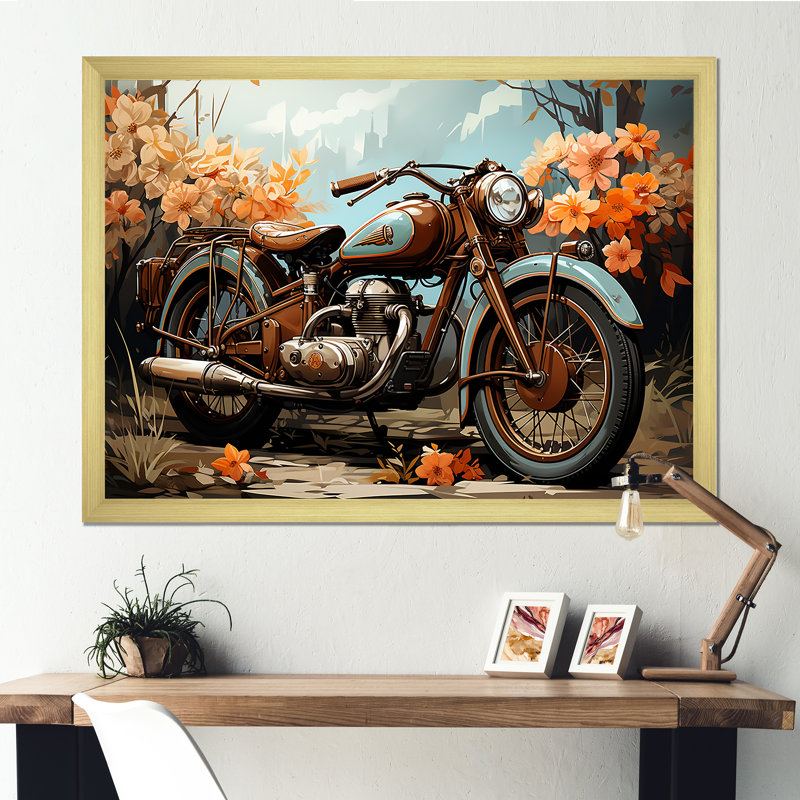 Rétro Moto I, Cadre doré simple, H 16 po x l 32 po x P 1 po