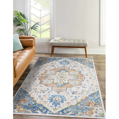 Tapis bleu lavable antidérapant Lyanne