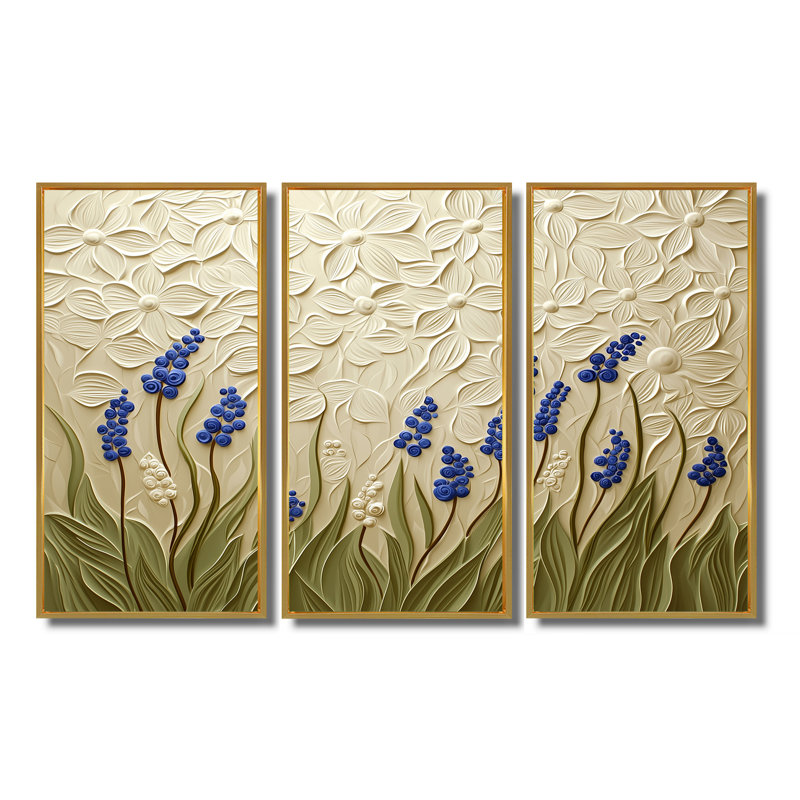 Adaleigh - ensemble d'art mural floral, H 28 po x l 36 po, Reproduction avec cadre flottant, Doré