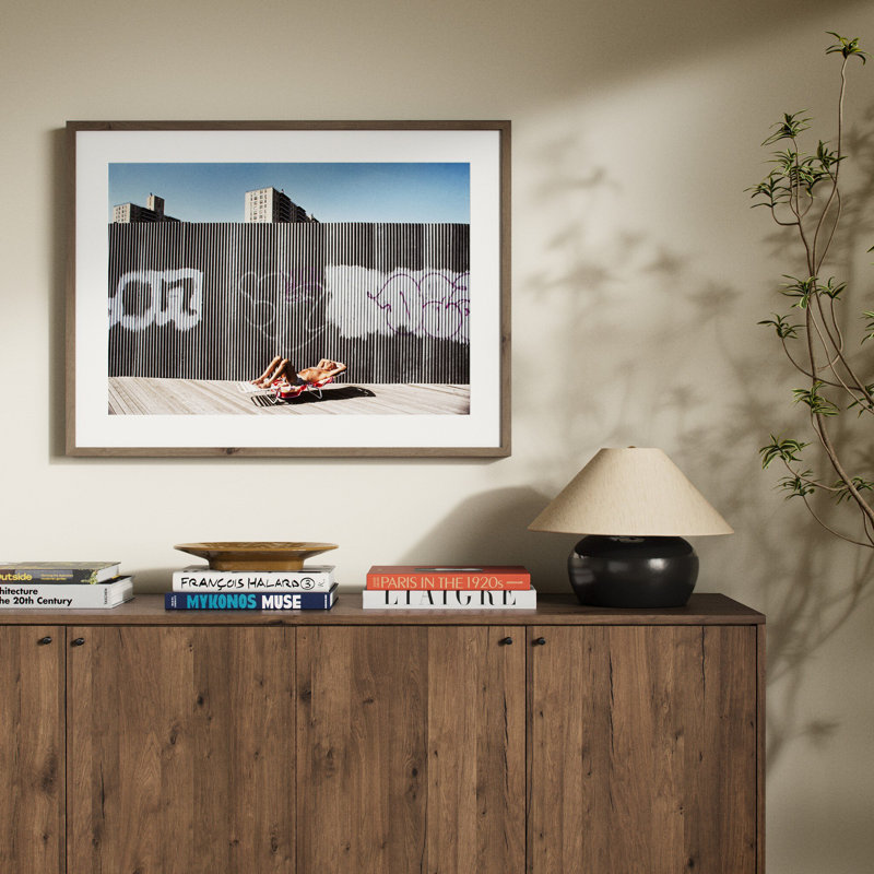 Brighton Beach Boardwalk Print by Barbara Alper, W 40" x H 30", Rustic Walnut