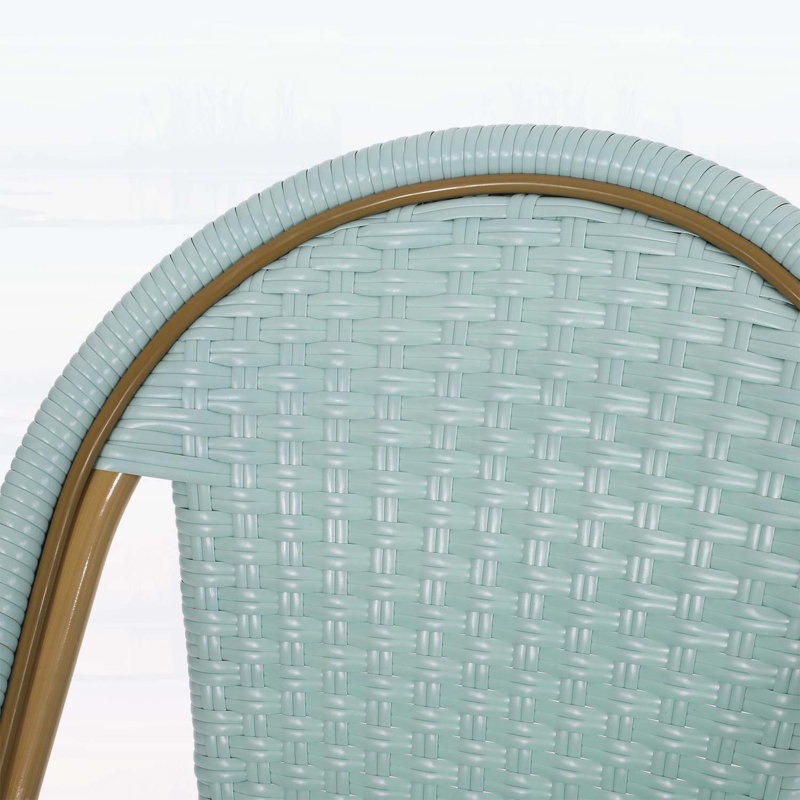Ensemble de 2 tabourets de bar d'extérieur en rotin PE et aluminium, bleu sarcelle clair avec finition en bambou pour une élégante terrasse