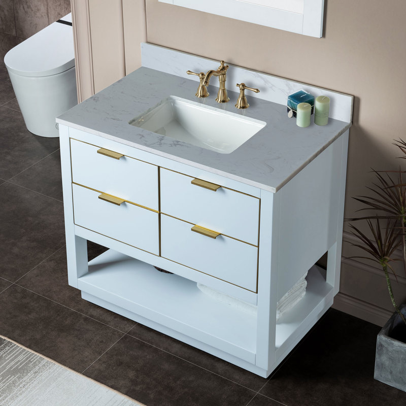 Meuble-lavabo en bois massif Venice de 42 po x 21 po x 33 po Venice, Blanc