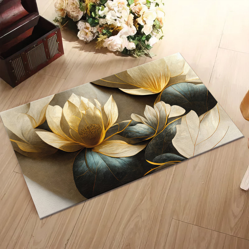 Exquisite Printed Rug with Classic Floral Design in Soft Non-Woven Material for Indoor Use, Rectangle 2'4" x 3'3"
