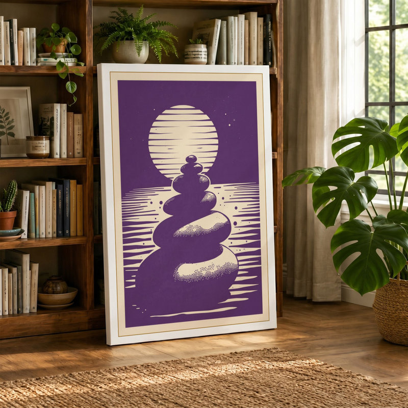 Meditation Under Moonlight Japandi - Wrapped Canvas, 36x24 - 91.4 x 61.0 cm, Sage Border