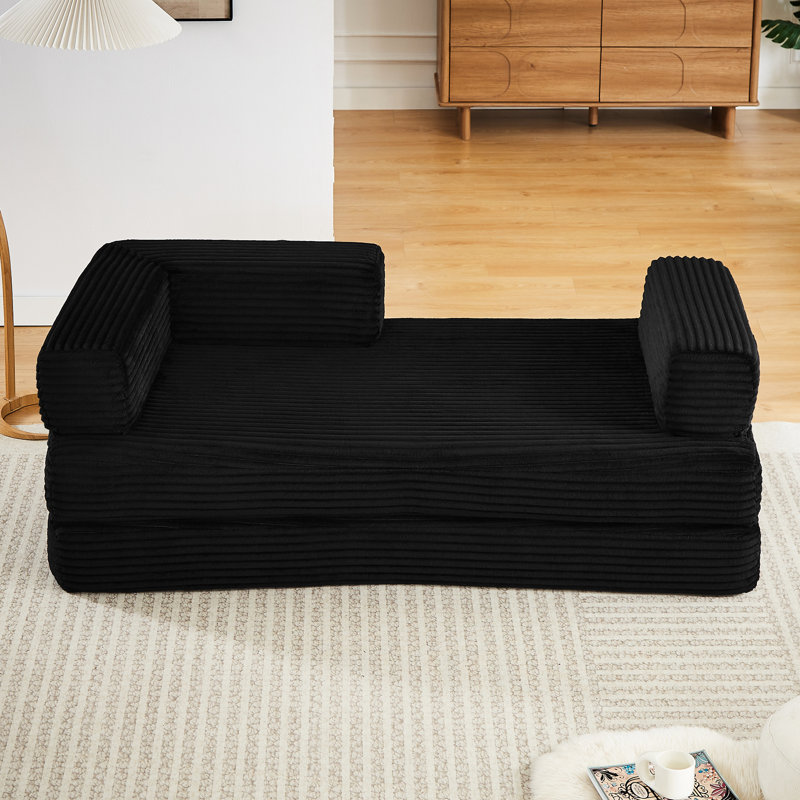 Canapé d'angle modulaire 2 places en velours côtelé noir, modèle infonuagique sans ossature apparente, pour salon. Multifonctionnel, confortable et prêt à l'emploi, sans montage. Parfait pour un appartement et une chambre d'amis.