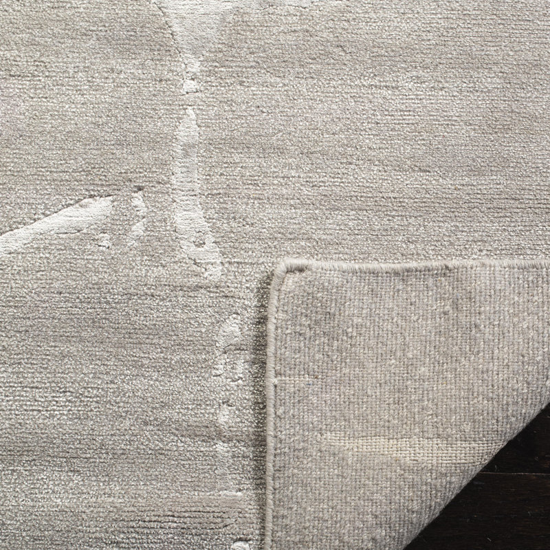 Tapis tibétain en viscose / coton noué à la main crème / pierre, Rectangle 10 pi x 14 pi