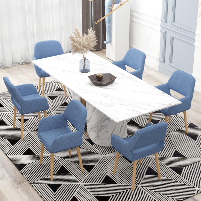 Teddy Velvet Dining Chairs Set Of 6, Blue