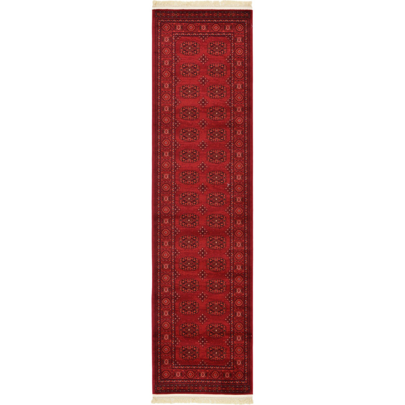 Tapis oriental rouge Amro, Tapis de couloir 2 pi 7 po x 10 pi