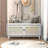 Trexm Boho Rattan Entryway Bench With Storage, Cushioned Shoe Bench With Double Doors, Wooden Shoe Organizer Bench For Entryway And Hallway (Gray Wash)-371117879