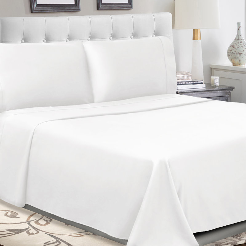 Percale Cotton Woven 300 Thread Count Sheet Set, Twin Sheet Set + 1 Fitted Sheet + 1 Pillowcase, White