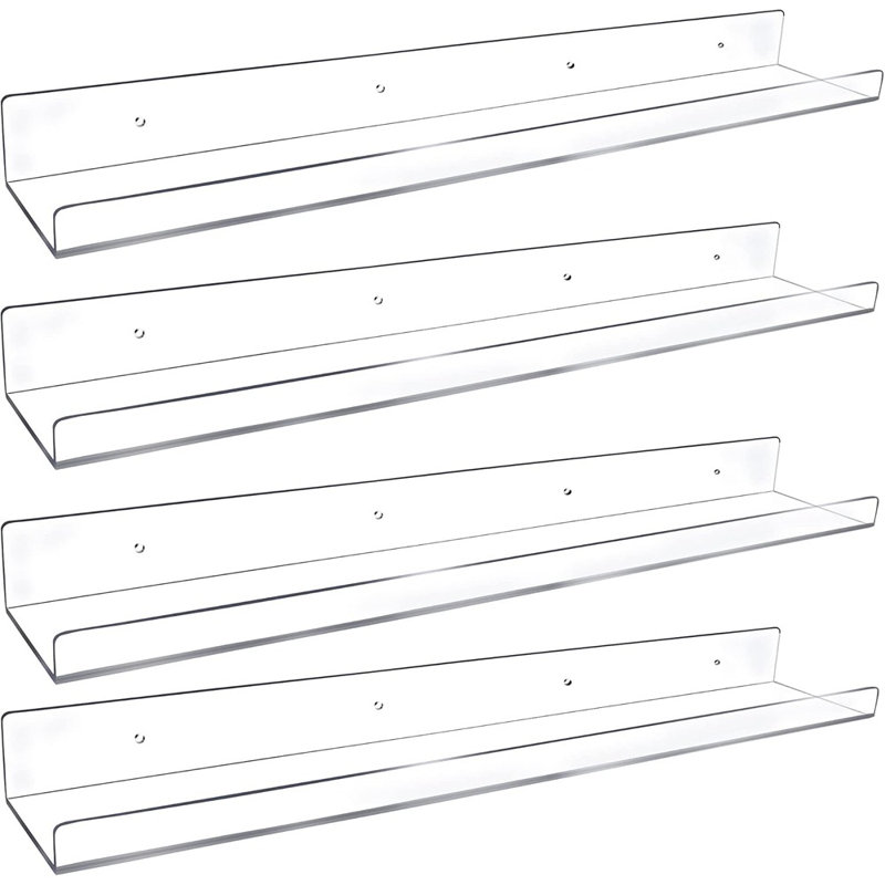 Ensemble de 4 tablettes flottantes transparentes en acrylique de 24 po - Tablettes murales invisibles en forme de U pour livres, maquillage ou présentoir à épices