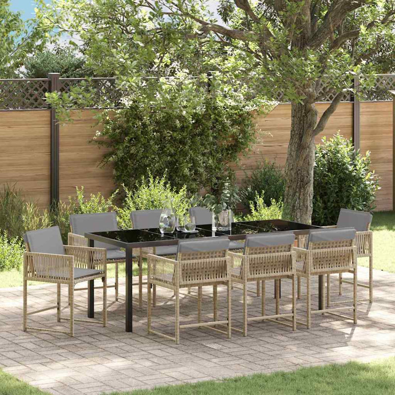 Eliezel 8 - Person Patio Dining Set with Rectangular Table, Grey Cushion/Natural Frame