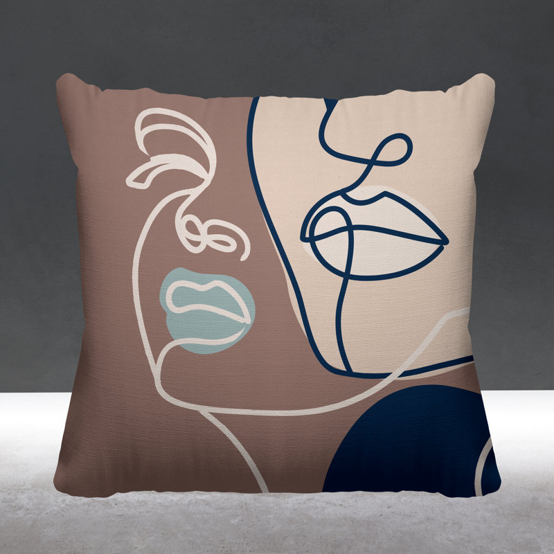 Coussin décoratif intérieur / extérieur Conte Minimalist Line Face, Chair, L 15 po x H 15 po