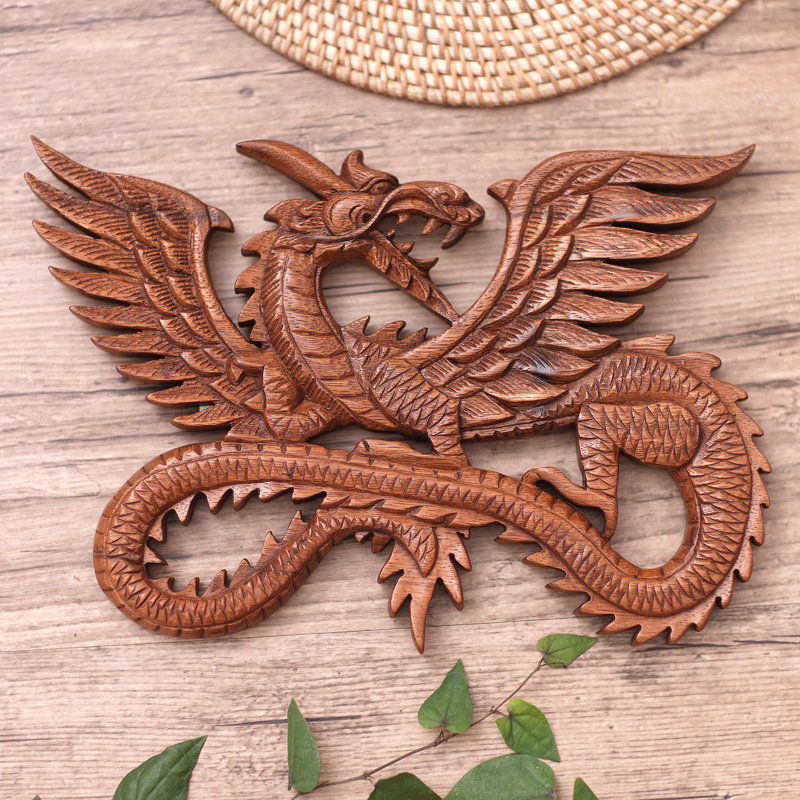 Décoration murale sculpture en bois Dragon volant