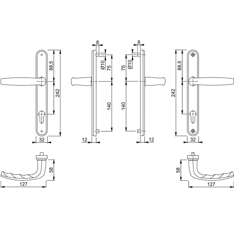 Atlanta Exterior Mortise Door Handle, Silver Aluminium