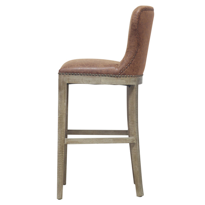 Grantham Upholstered Counter Stool, Counter Stool (26” Seat Height), Nubuck Chocolate faux leather