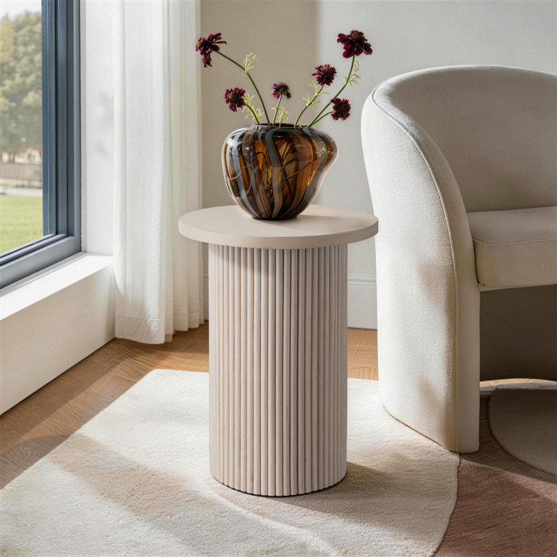 Table de bout ronde 22 po Ansel, Blanc délavé