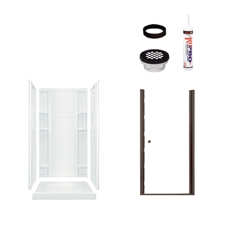 Cabine de douche rectangulaire à charnière avec base l 42 po x H 75,75 po Ensemble inclus, Bronze frotté à l'huile / blanc