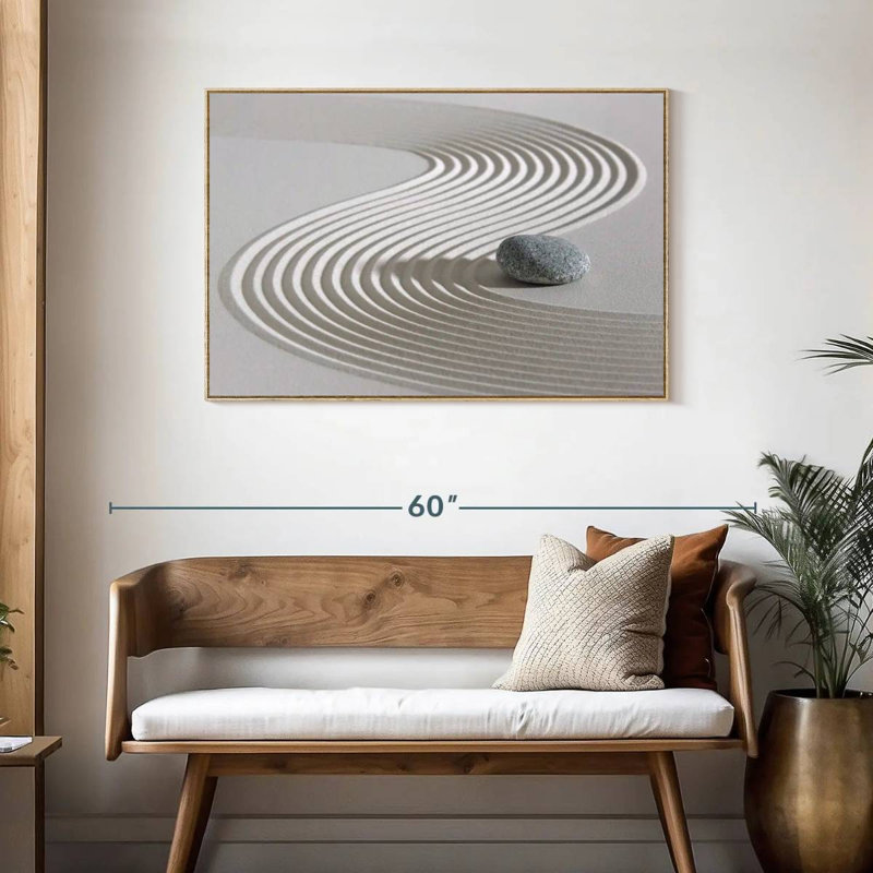Pierre zen sur sable, Cadre flottant en bois naturel, 43 po x 29 po