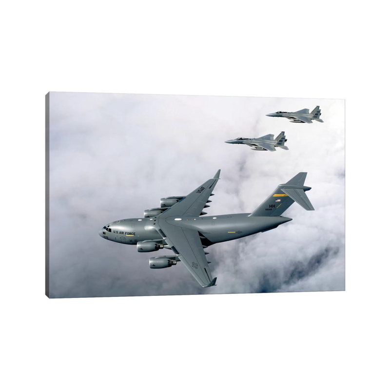 F-15B Eagles Escort The First Hawaii-Based C-17 Globemaster III To Its Home II - Wrapped Canvas Print