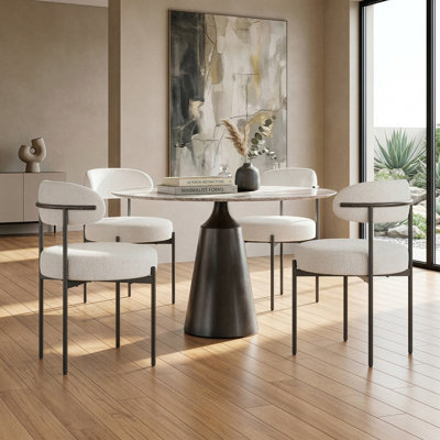 Chaise de salle à manger rembourrée Boucle, chaise d'appoint moderne à dossier courbé avec pieds en métal noir (ensemble de 4)