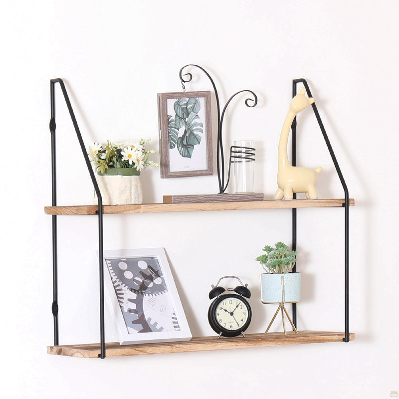 Floating Shelf With Metal Brackets, Wall Mounted Rustic Wood Wall Storage, Decorative Hanging Display