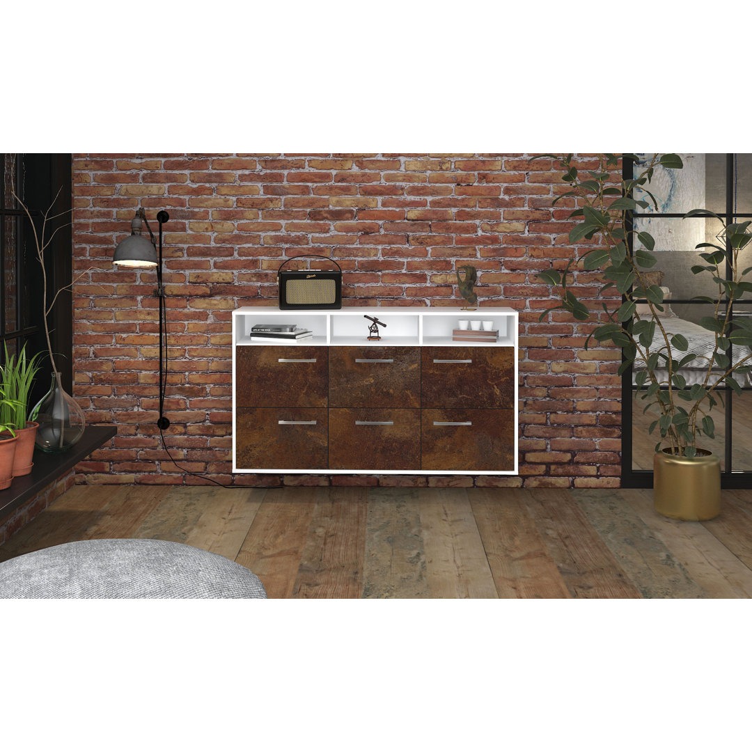 Sideboard Cape Coral, Farbe: Rot/Weiss, Fliegend/Metallgriffe, Größe: 136x79x35cm