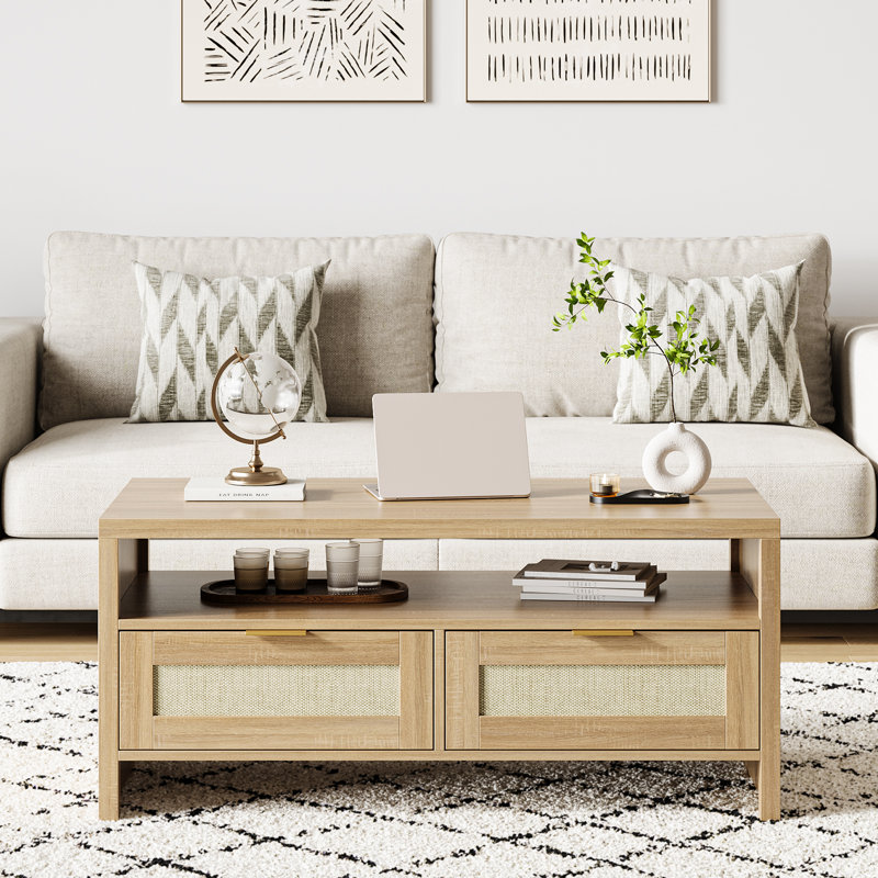 Rattan Coffee Table with 2 Woven Drawers