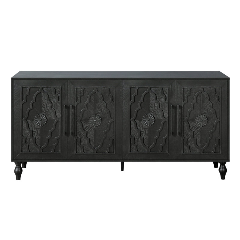 Grande armoire de rangement sculptée à porte fleurie avec poignée en métal adaptée au salon, à la cuisine et au vestibule