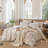 Linen Cotton Striped Beige White Cotton Linen Set With Zipper-123803929