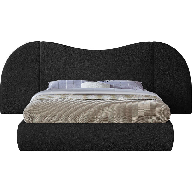 Hyrup Upholstered Panel Bed, King, Black Boucle Fabric
