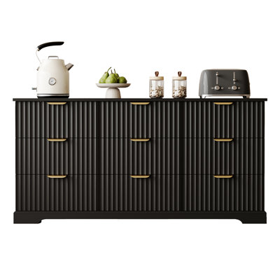63" W Fluted 9 Dresser, Wooden Chest Of Drawers With Metal Handle