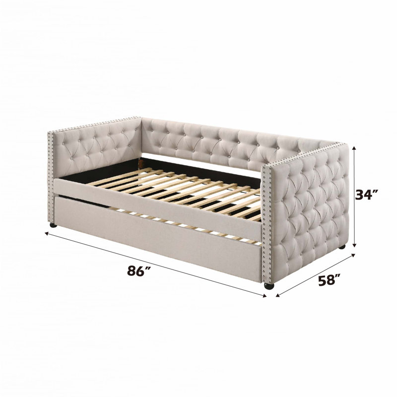 Daybed with Trundle, Beige, Full/Double